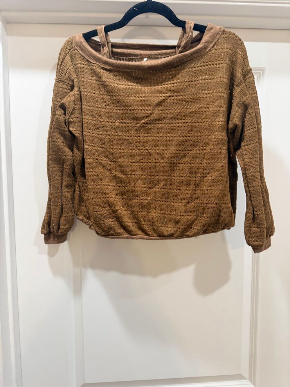 Free People Brown Cowl Neck Layered Slouchy Knit Long Sleeve Top Size XS NWT